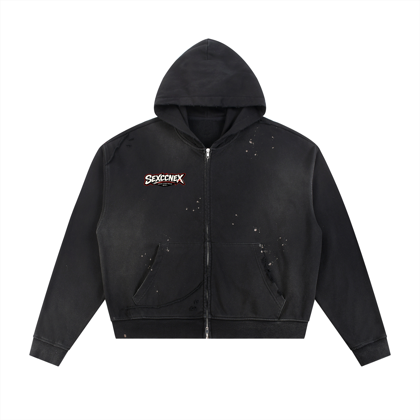 Sun Fade Frayed Raw Edge Fleece Zip Hoodie (Colorways)