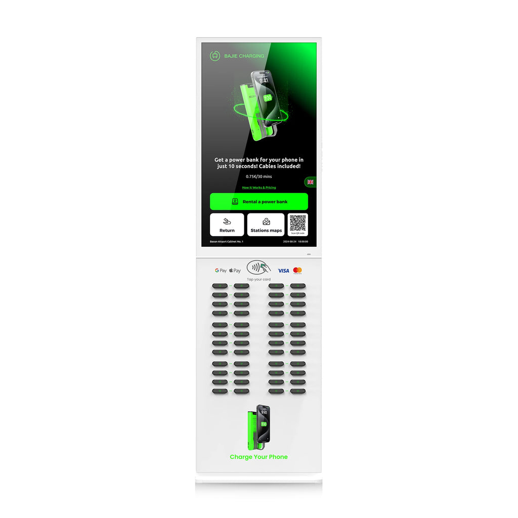 48-Slot Power Bank Rental Kiosk 43 Touchscreen Built-in POS Self-Service Charging Power Bank Rental Station Vending Machine