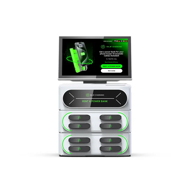 Public Commercial Power Bank Mobile Phone Charging Station Vending Machine Kiosk with Screen Cabinet 8 Slots Rental Portable