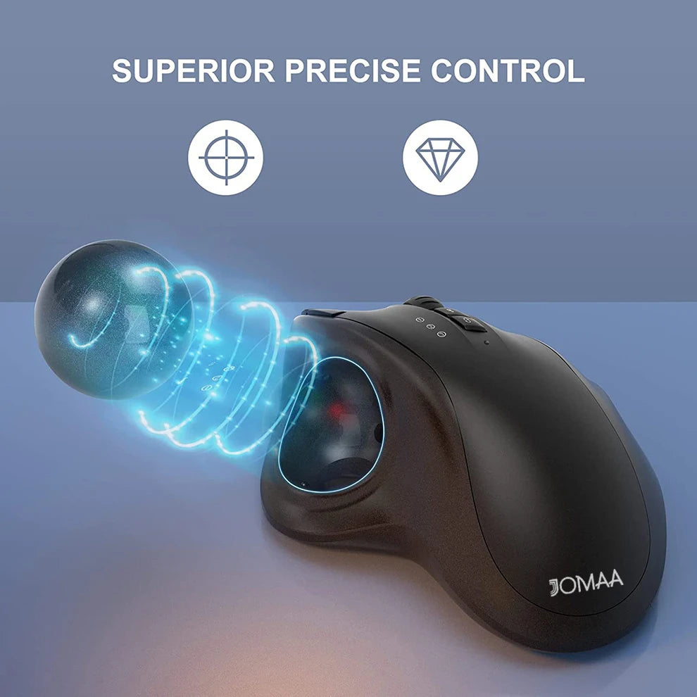 JOMAA Ergonomic Wireless USB Trackball Mouse Adjustable 2400 CPI Dual Mode up to 3 Devices Right-Handed Mouse for Laptop
