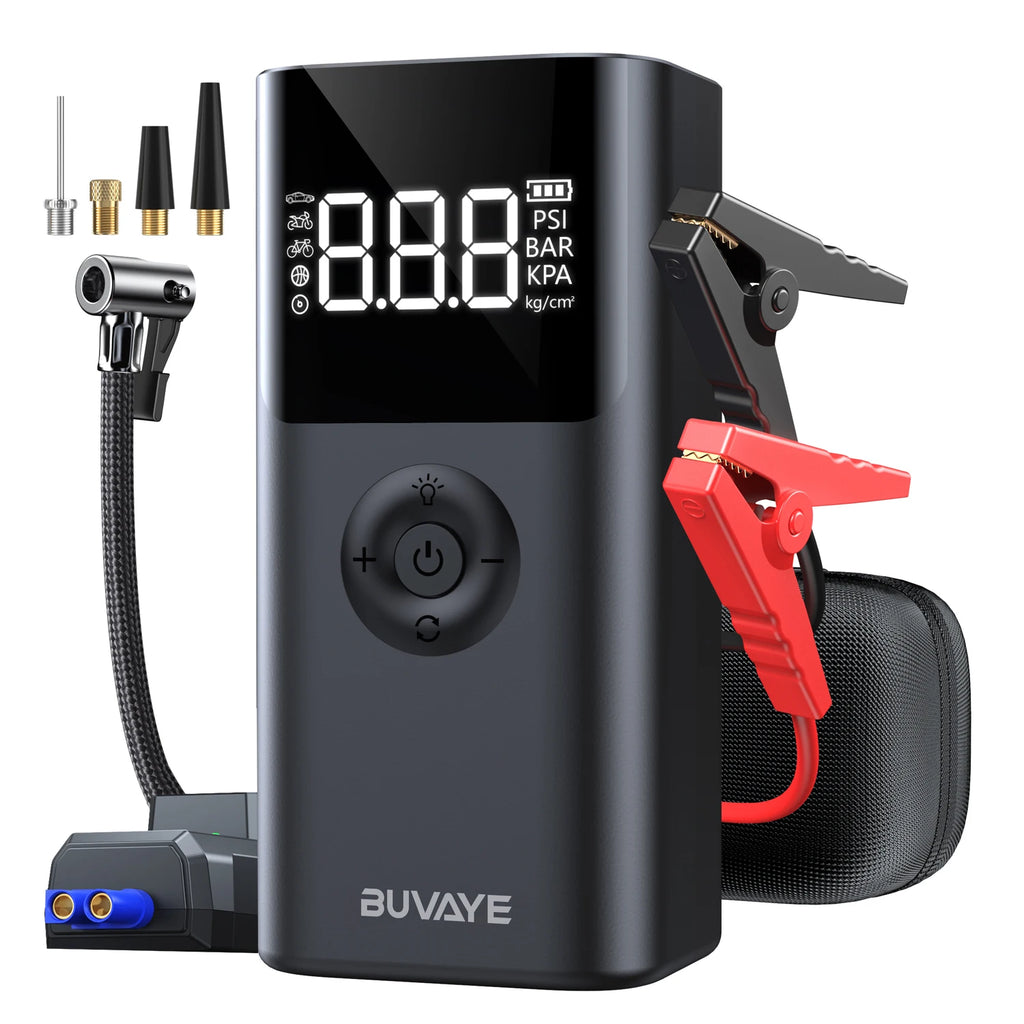 Portable 4000A Car Jump Starter with 150PSI Air Compressor Tire Inflator Power Bank Digital Display SOS LED Light for Emergency