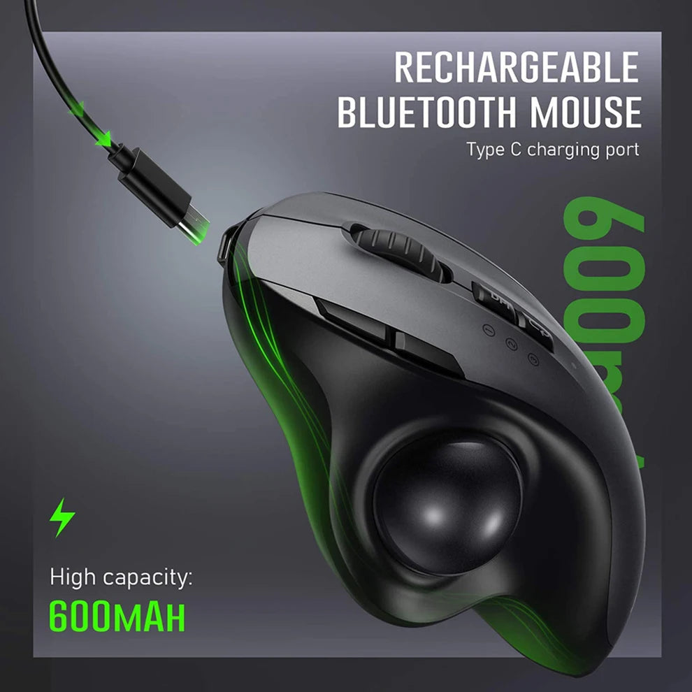 JOMAA Ergonomic Wireless USB Trackball Mouse Adjustable 2400 CPI Dual Mode up to 3 Devices Right-Handed Mouse for Laptop