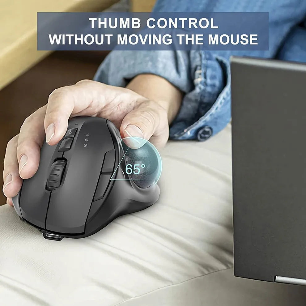 JOMAA Ergonomic Wireless USB Trackball Mouse Adjustable 2400 CPI Dual Mode up to 3 Devices Right-Handed Mouse for Laptop