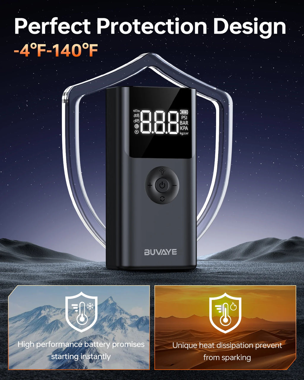 Portable 4000A Car Jump Starter with 150PSI Air Compressor Tire Inflator Power Bank Digital Display SOS LED Light for Emergency