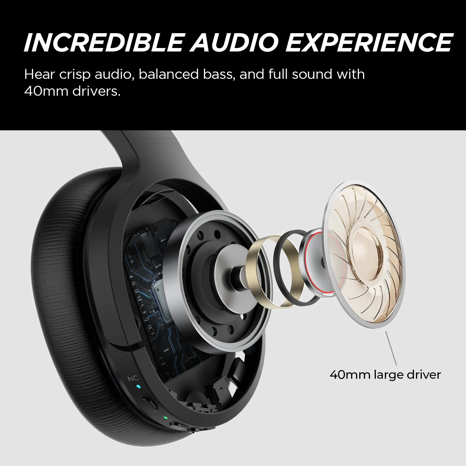Gaming ANC Headphones Bluetooth Wireless Headphones with ANC Mode and Transparency Mode