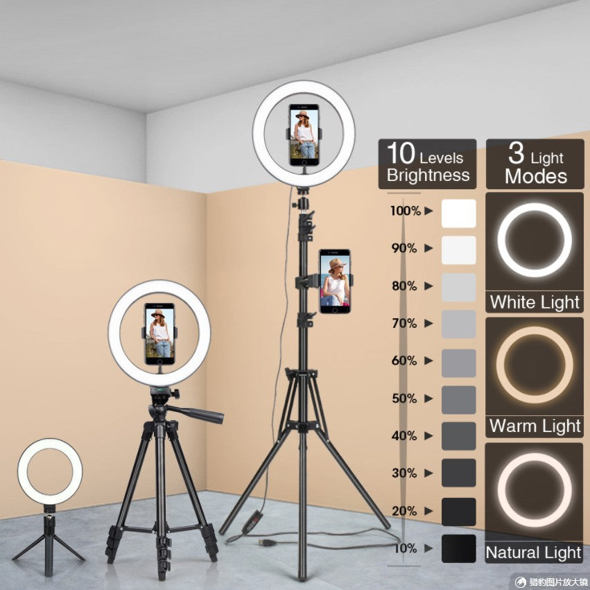 Cross-Border Hot Selling 10inch 12inch Ring Fill Light Photography Live Broadcast Floor Flash Ring Light Set Light