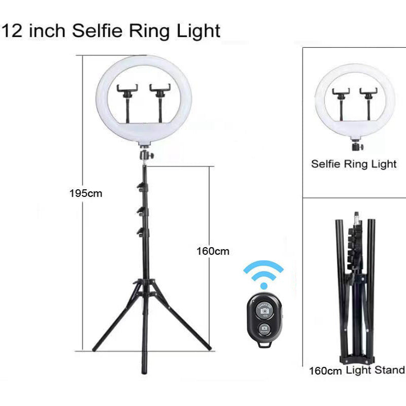 Cross-Border Hot Selling 10inch 12inch Ring Fill Light Photography Live Broadcast Floor Flash Ring Light Set Light
