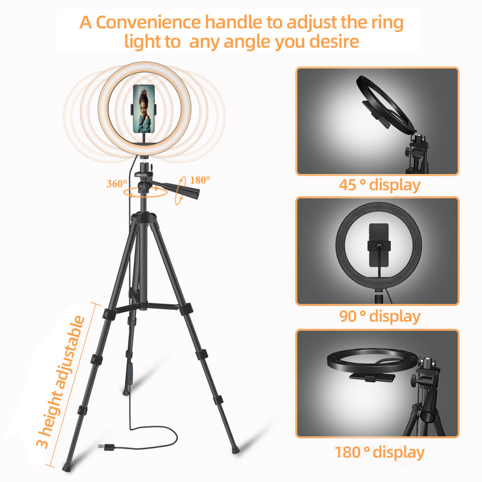Cross-Border Hot Selling 10inch 12inch Ring Fill Light Photography Live Broadcast Floor Flash Ring Light Set Light