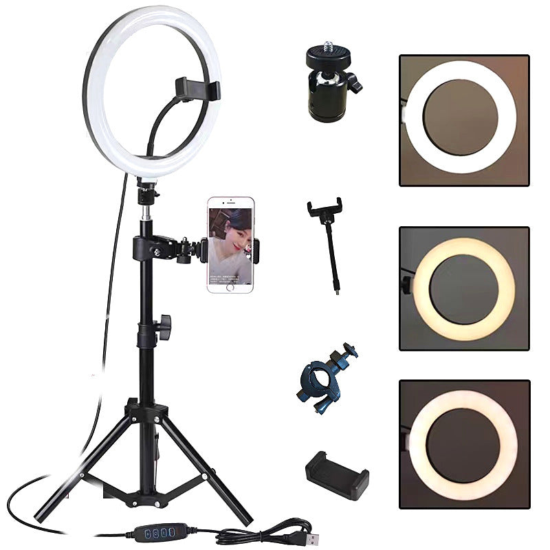 Cross-Border Hot Selling 10inch 12inch Ring Fill Light Photography Live Broadcast Floor Flash Ring Light Set Light