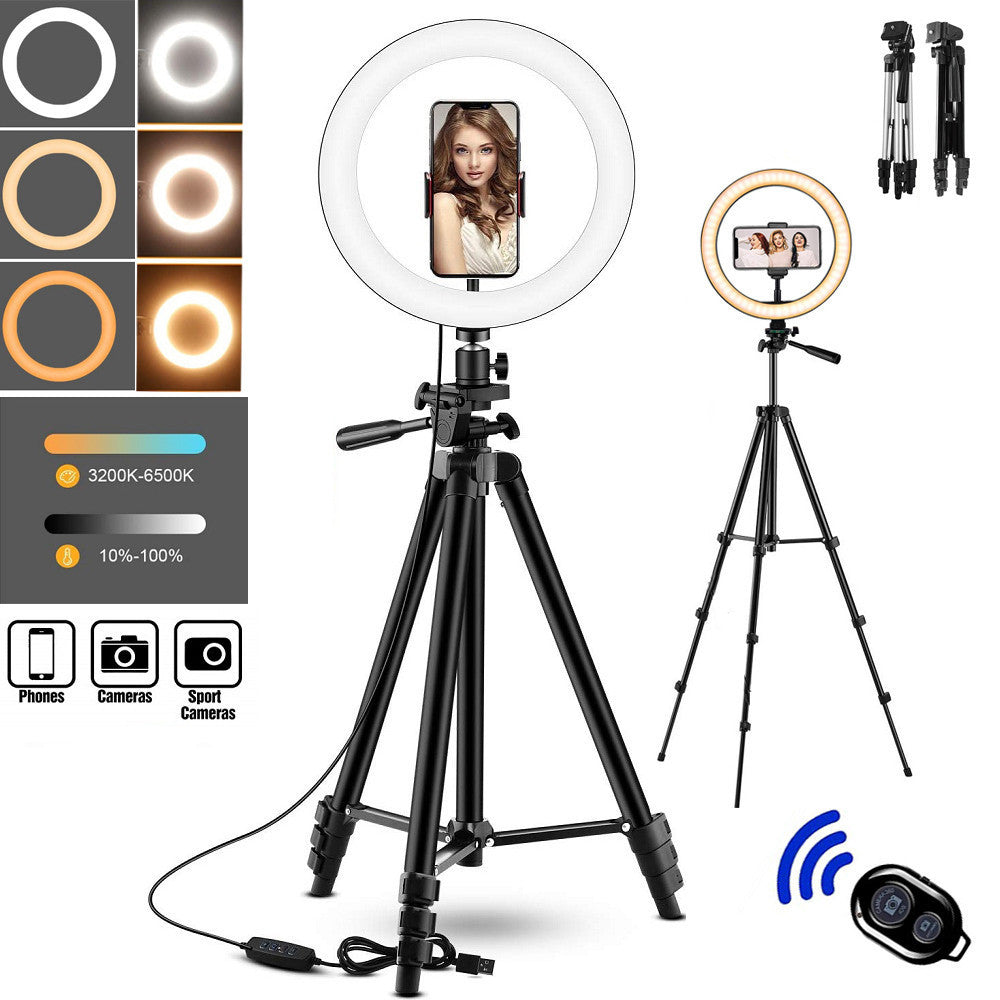Cross-Border Hot Selling 10inch 12inch Ring Fill Light Photography Live Broadcast Floor Flash Ring Light Set Light