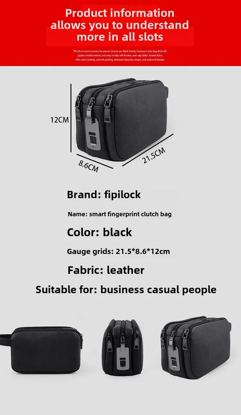 Business Men's Clutch Bag New Multi-function Large Capacity Intelligent Anti-theft Mobile Phone Bag Casual Fingerprint Lock Clutch Bag