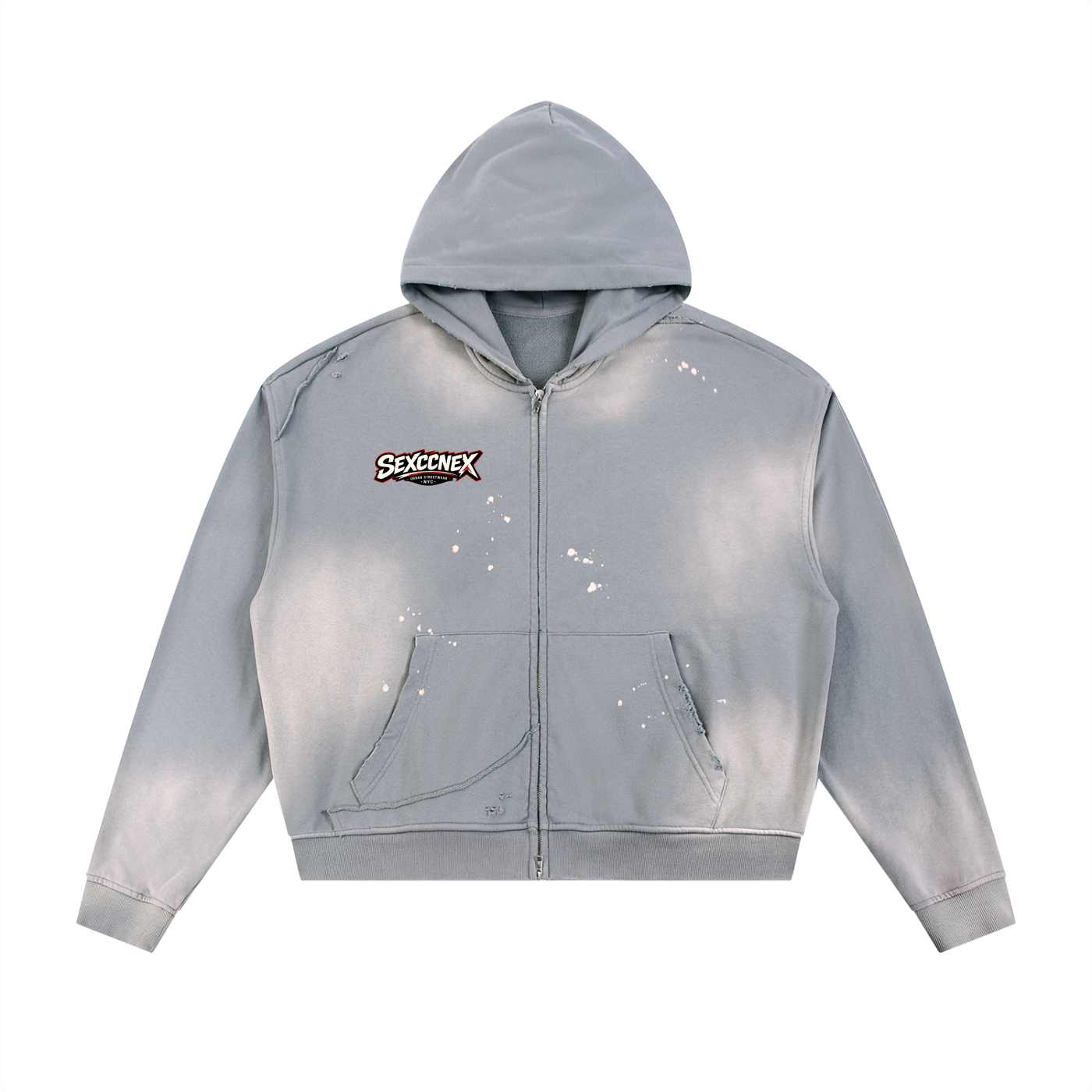 Sun Fade Frayed Raw Edge Fleece Zip Hoodie (Colorways)