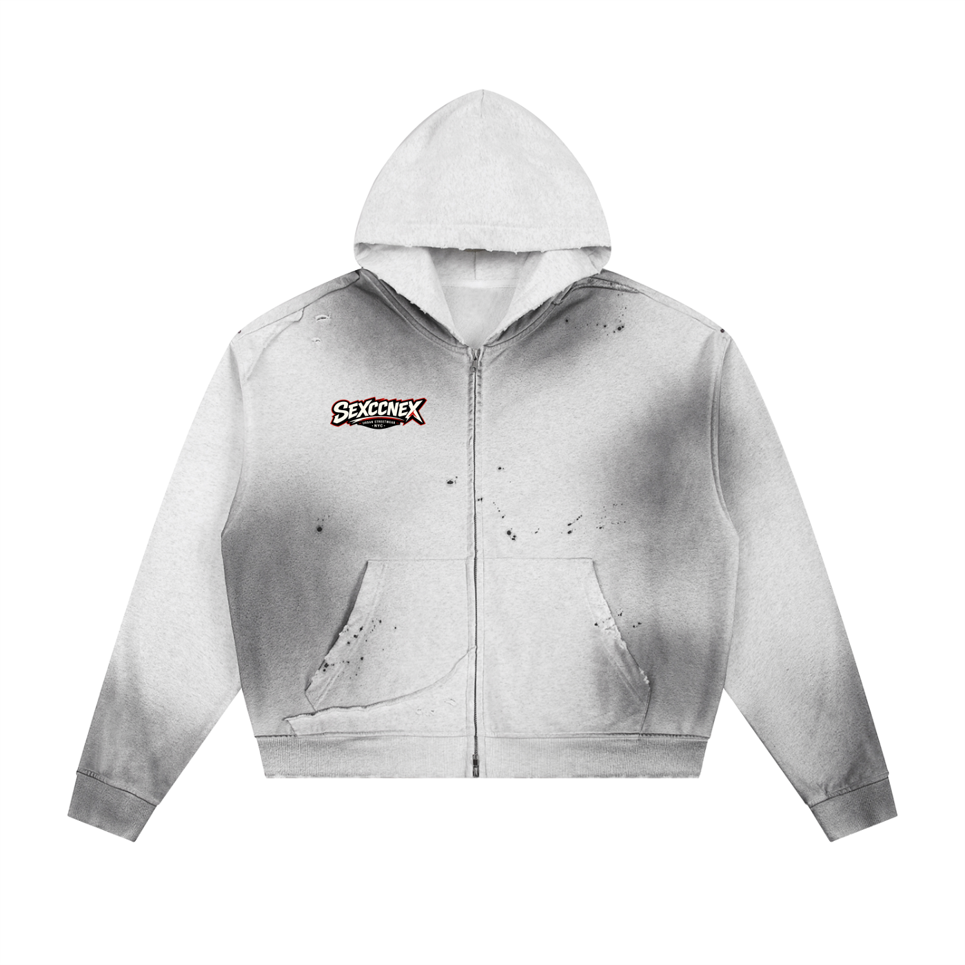 Sun Fade Frayed Raw Edge Fleece Zip Hoodie (Colorways)