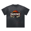 Hand-Frayed Sunfade Paint Splatter "Sexccnex" T-Shirt